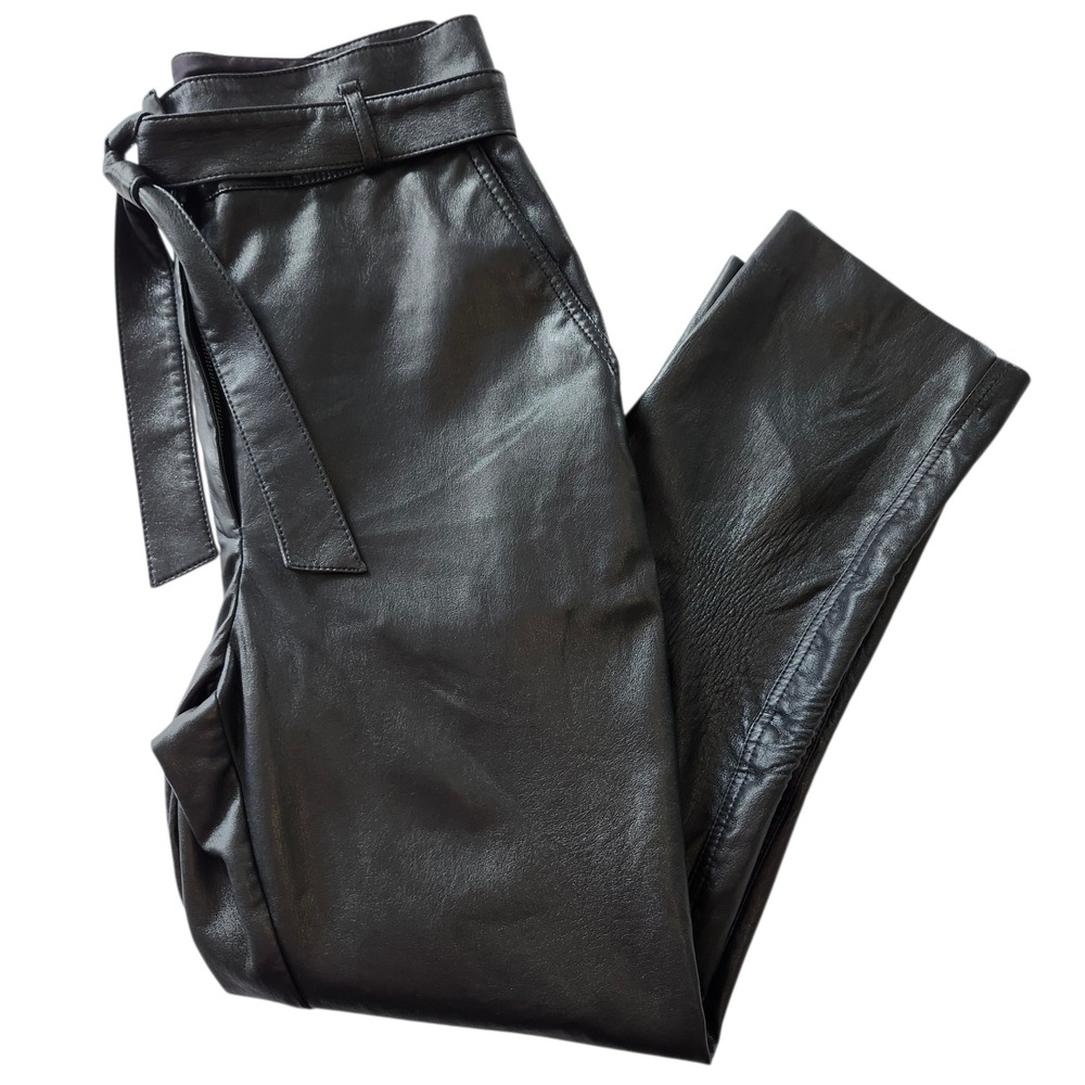 Babaton Aritzia Vegan Leather Tie-Waist Tapered Pants Black Women's Size 10